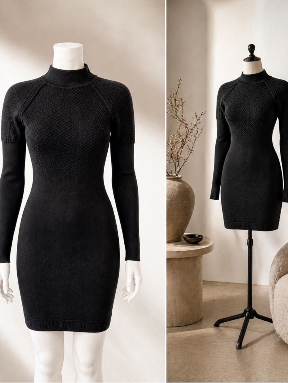 Alaïa Black Long-Sleeve Knit Mini Dress